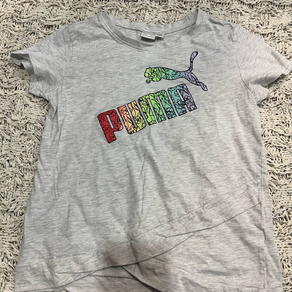 Puma Kids Gray Tee with Colorful Logo